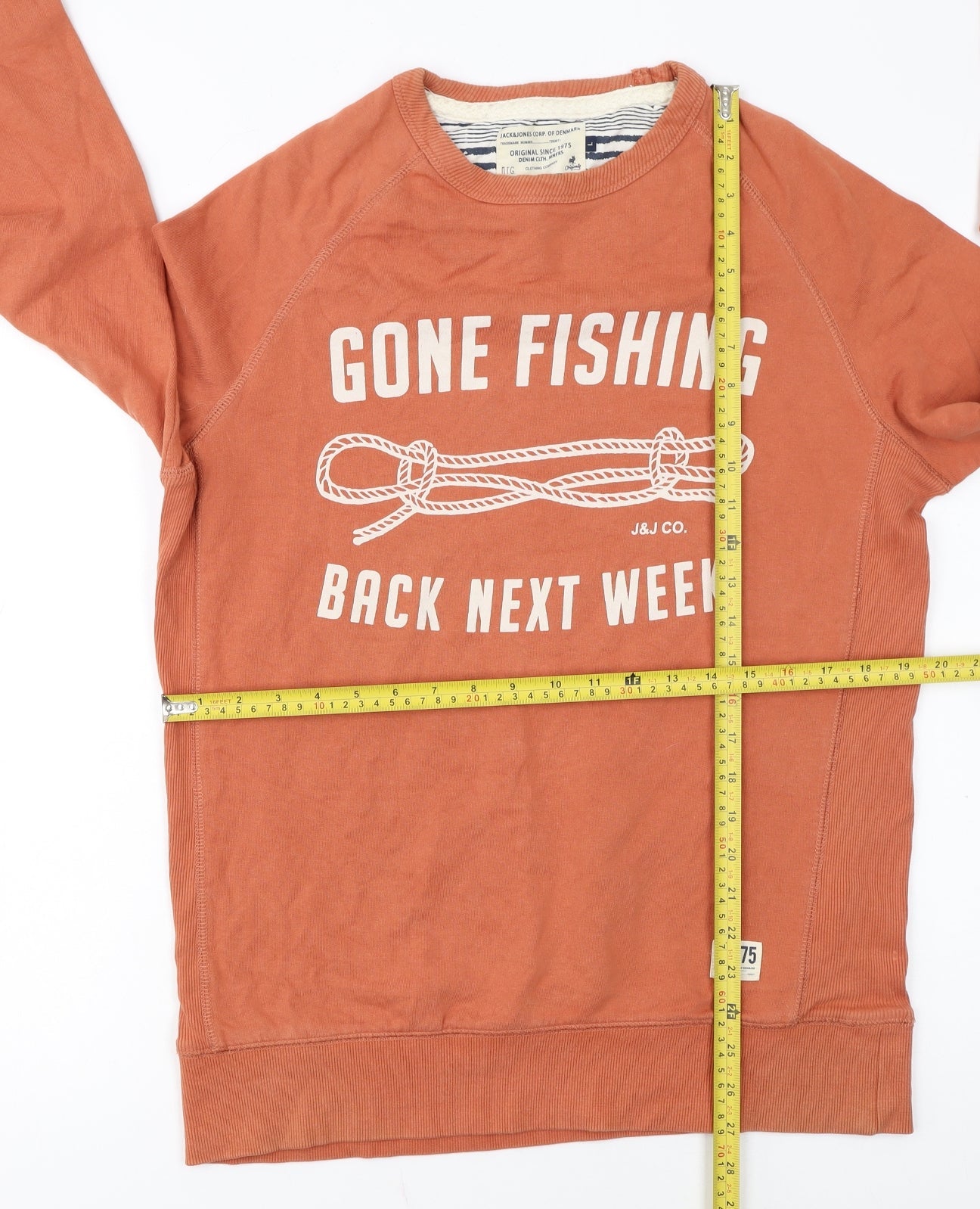 Jack & Jones Men's Orange Crew Neck Pullover Sweatshirt L Graphic Print