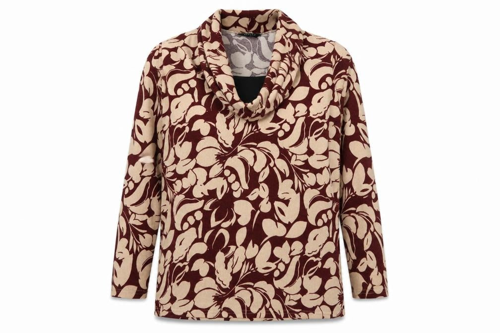 Emreco Women Brown Floral Cowl Neck Pullover Jumper Size 16