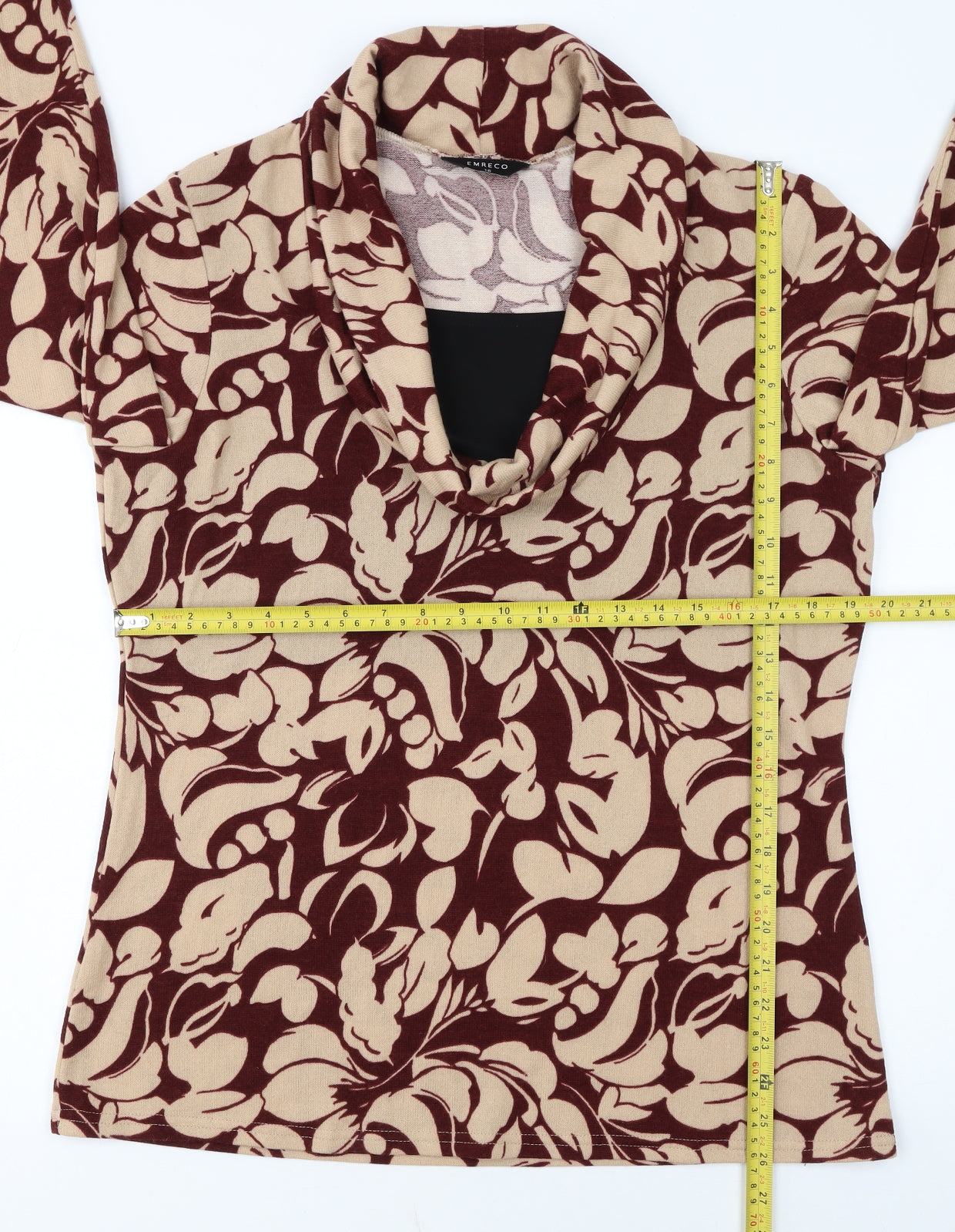 Emreco Women Brown Floral Cowl Neck Pullover Jumper Size 16