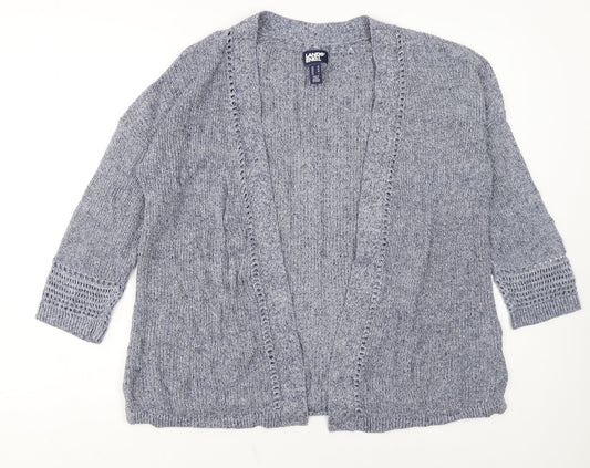 Lands' End Women's Blue Knit Open Cardigan Size M Linen Cotton