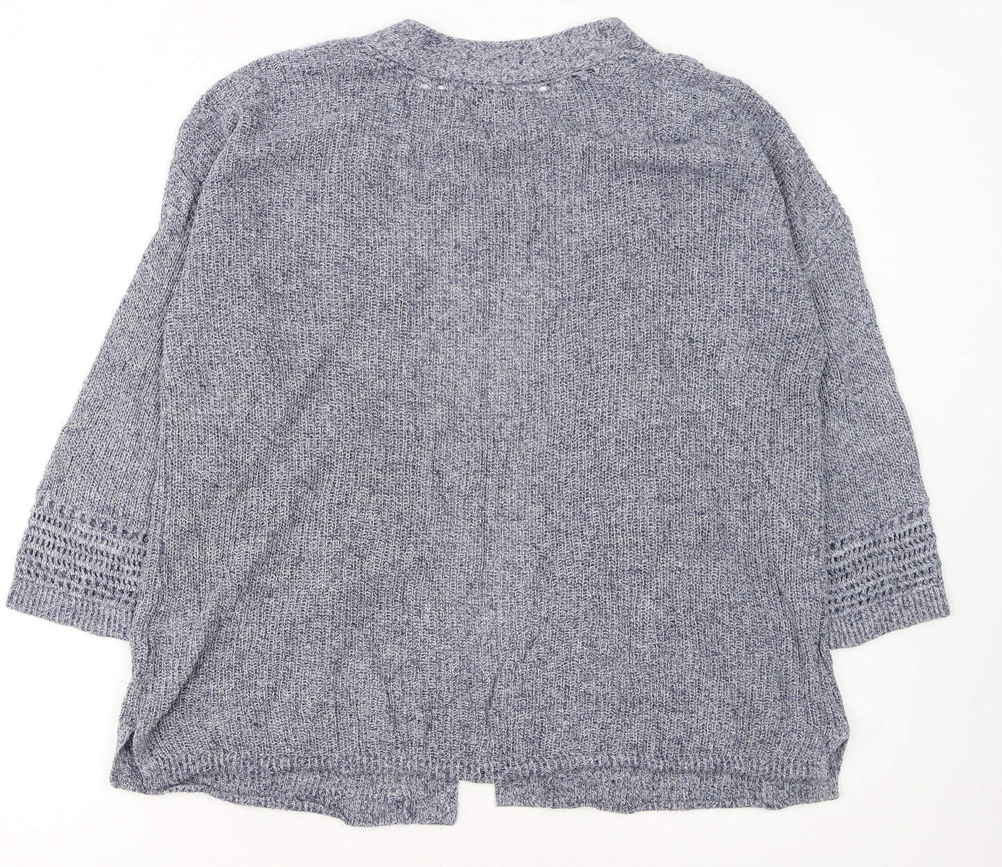 Lands' End Women's Blue Knit Open Cardigan Size M Linen Cotton