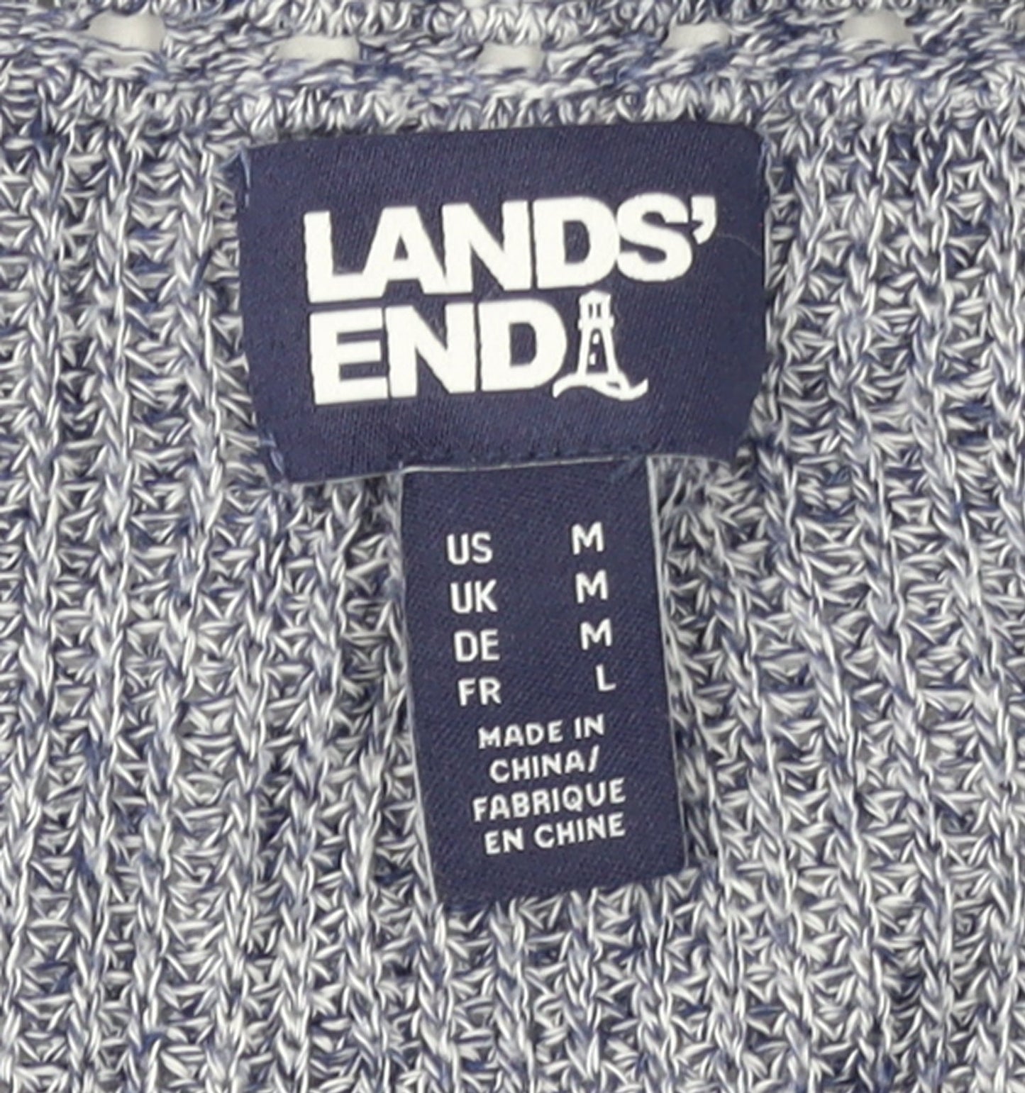 Lands' End Women's Blue Knit Open Cardigan Size M Linen Cotton