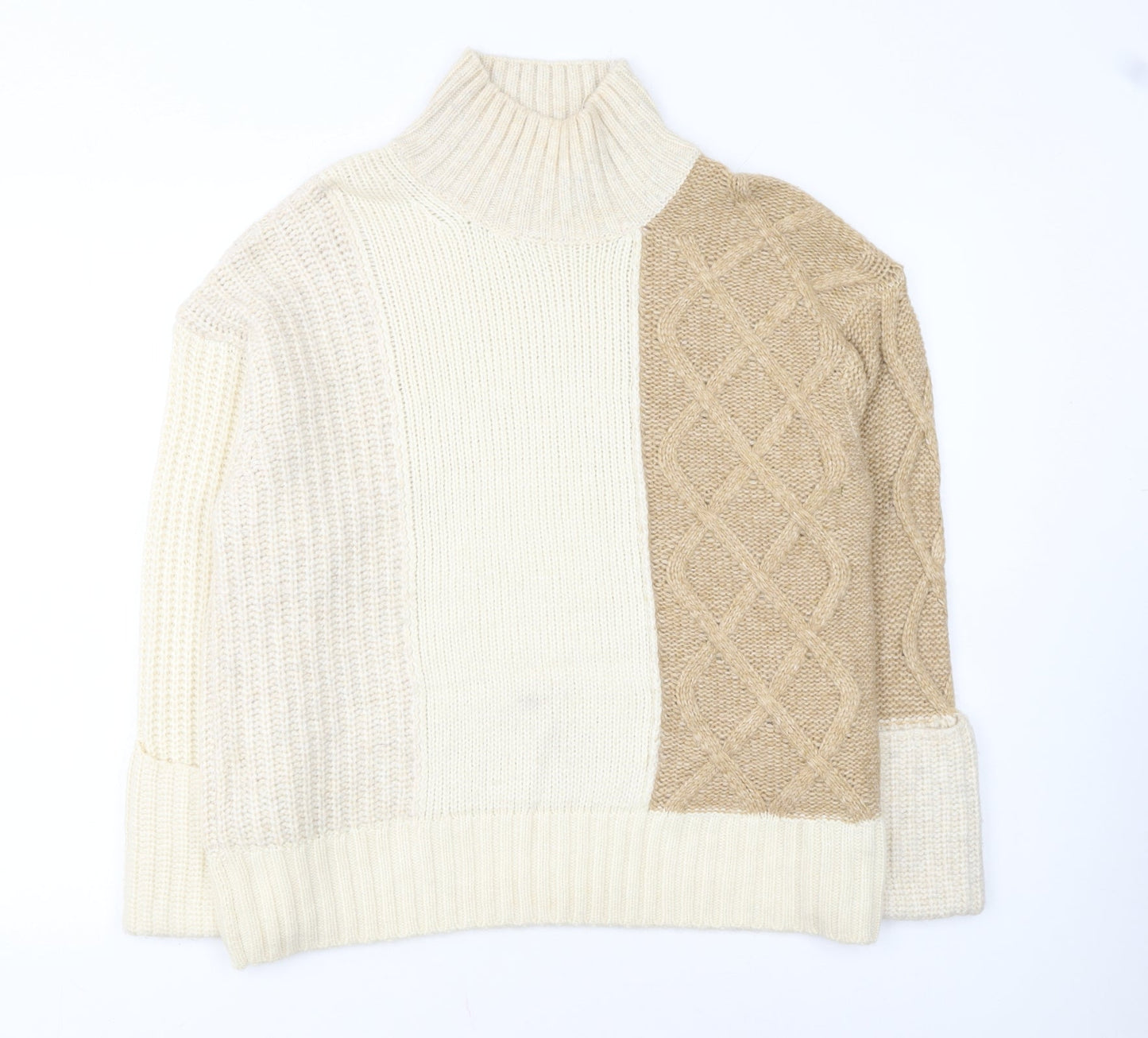 Marks and Spencer Womens Beige Roll Neck Cable-Knit Jumper M