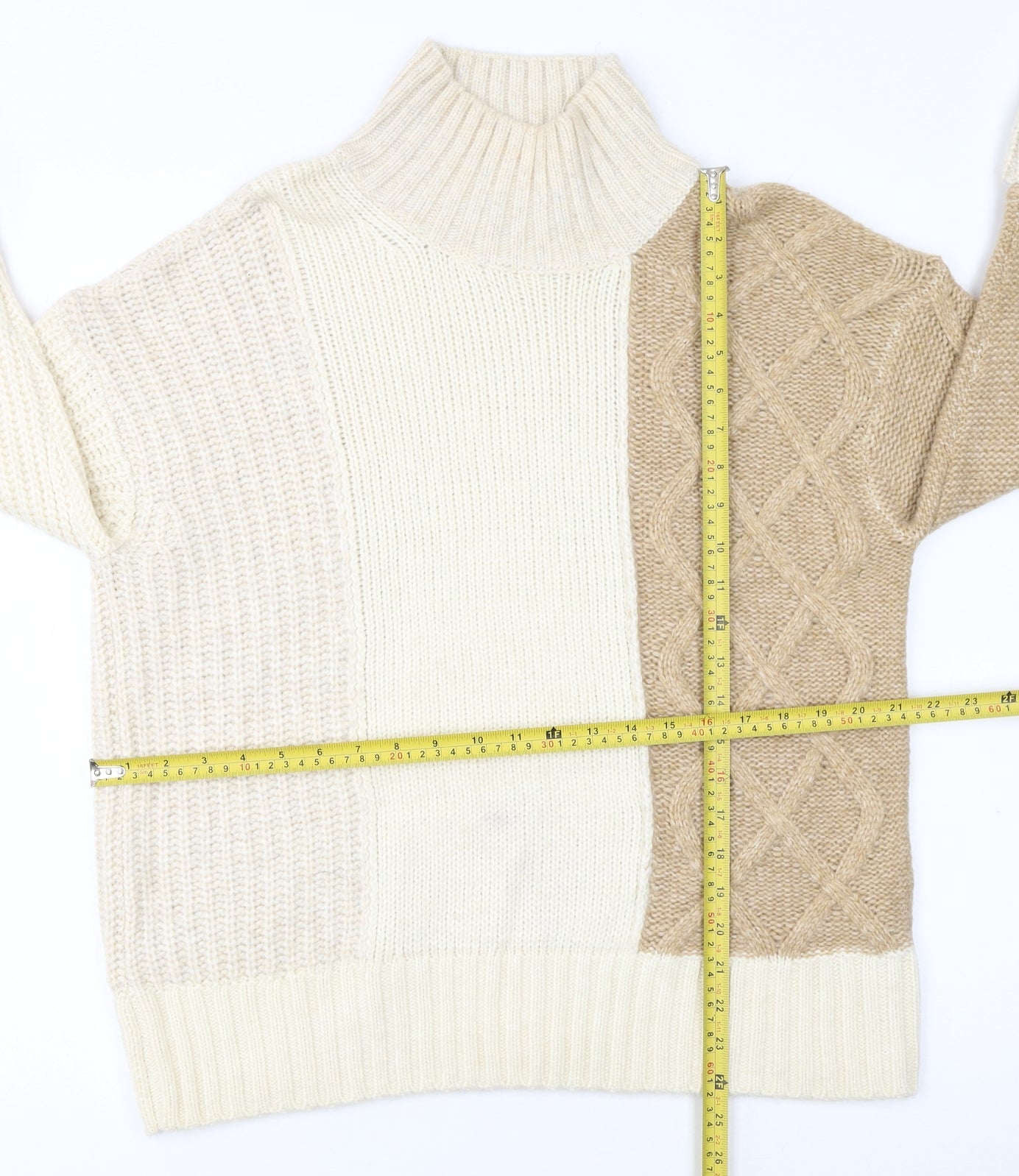 Marks and Spencer Womens Beige Roll Neck Cable-Knit Jumper M