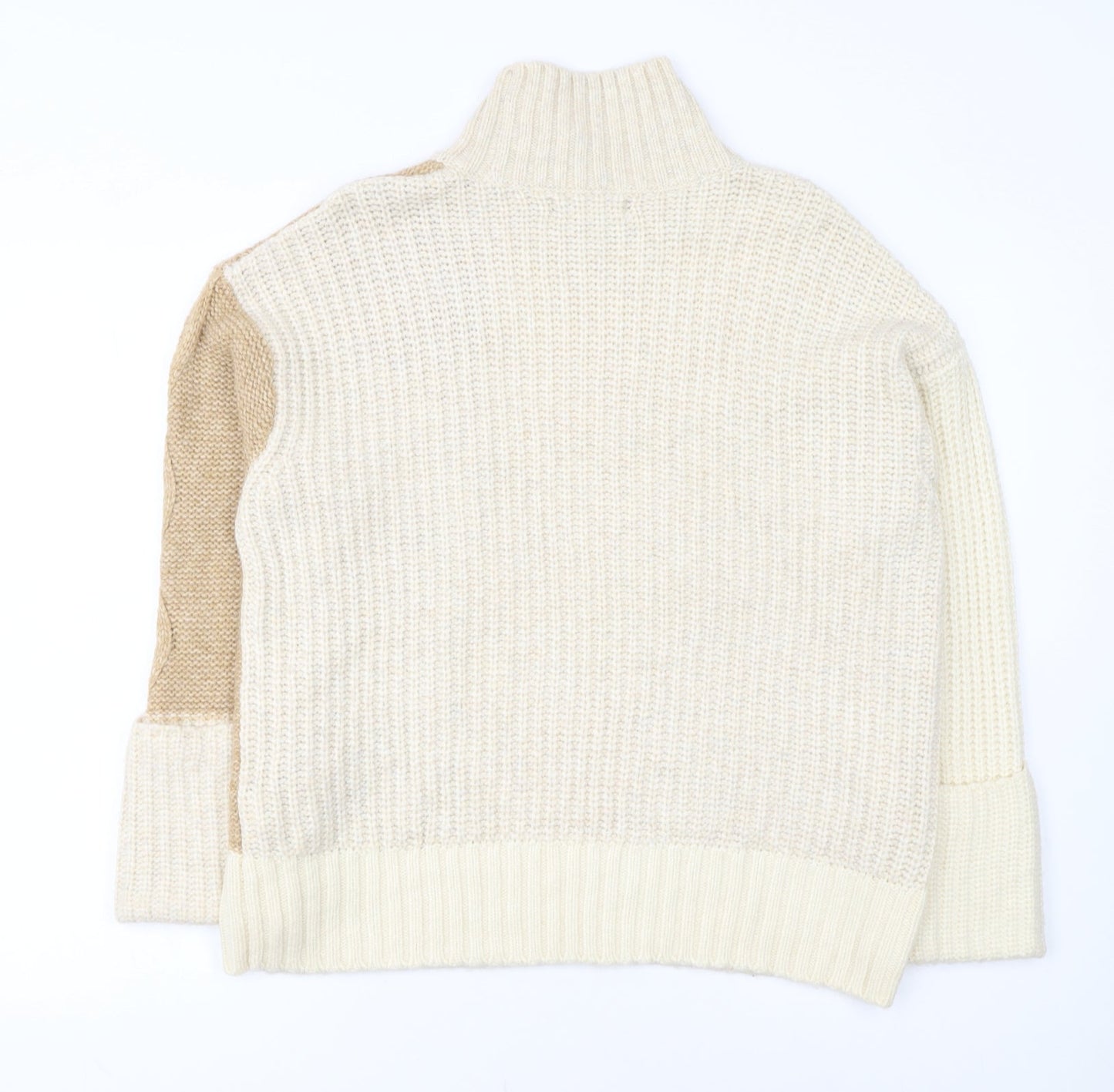 Marks and Spencer Womens Beige Roll Neck Cable-Knit Jumper M