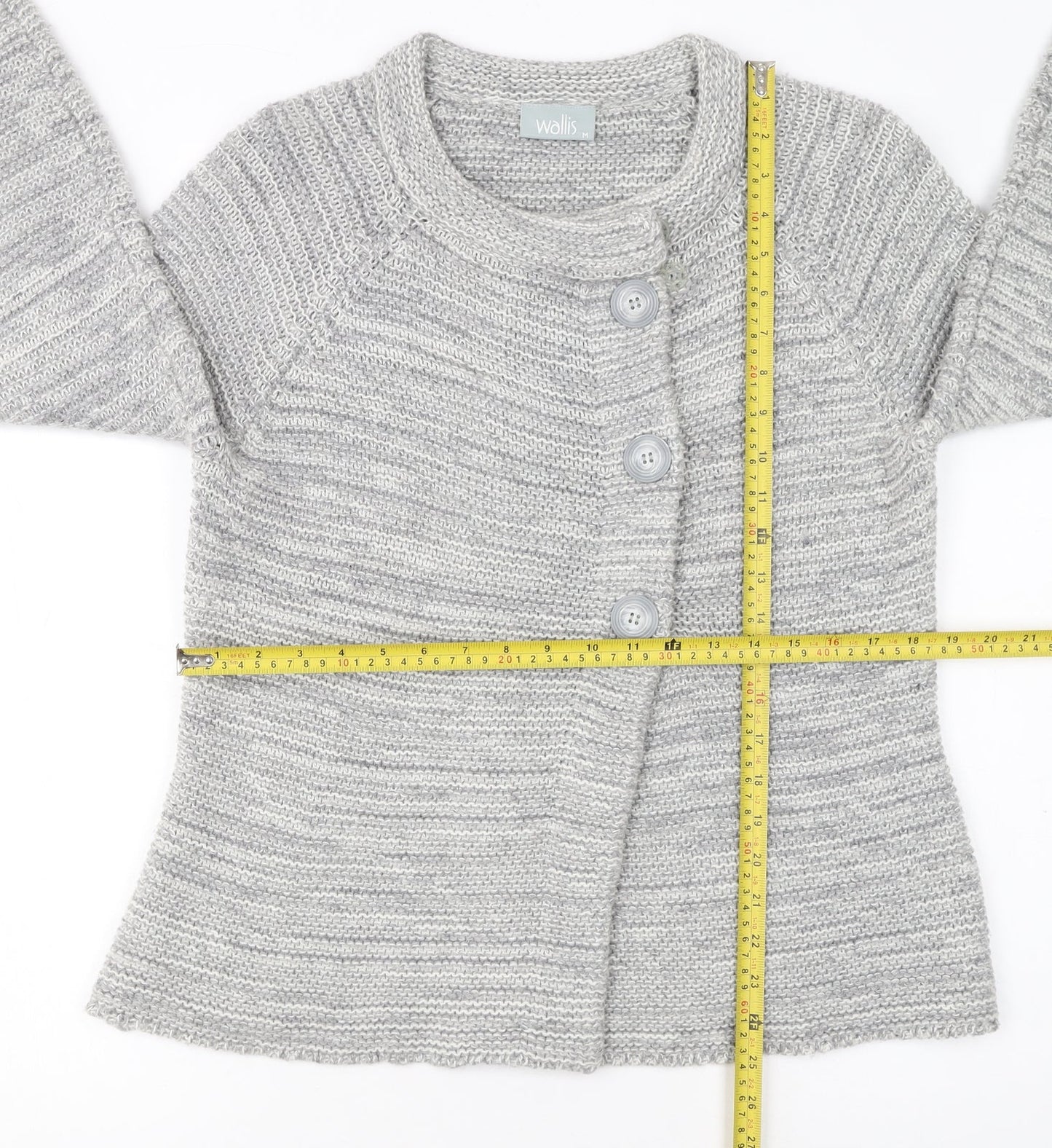 Wallis Women Grey Chunky Knit Button Cardigan M