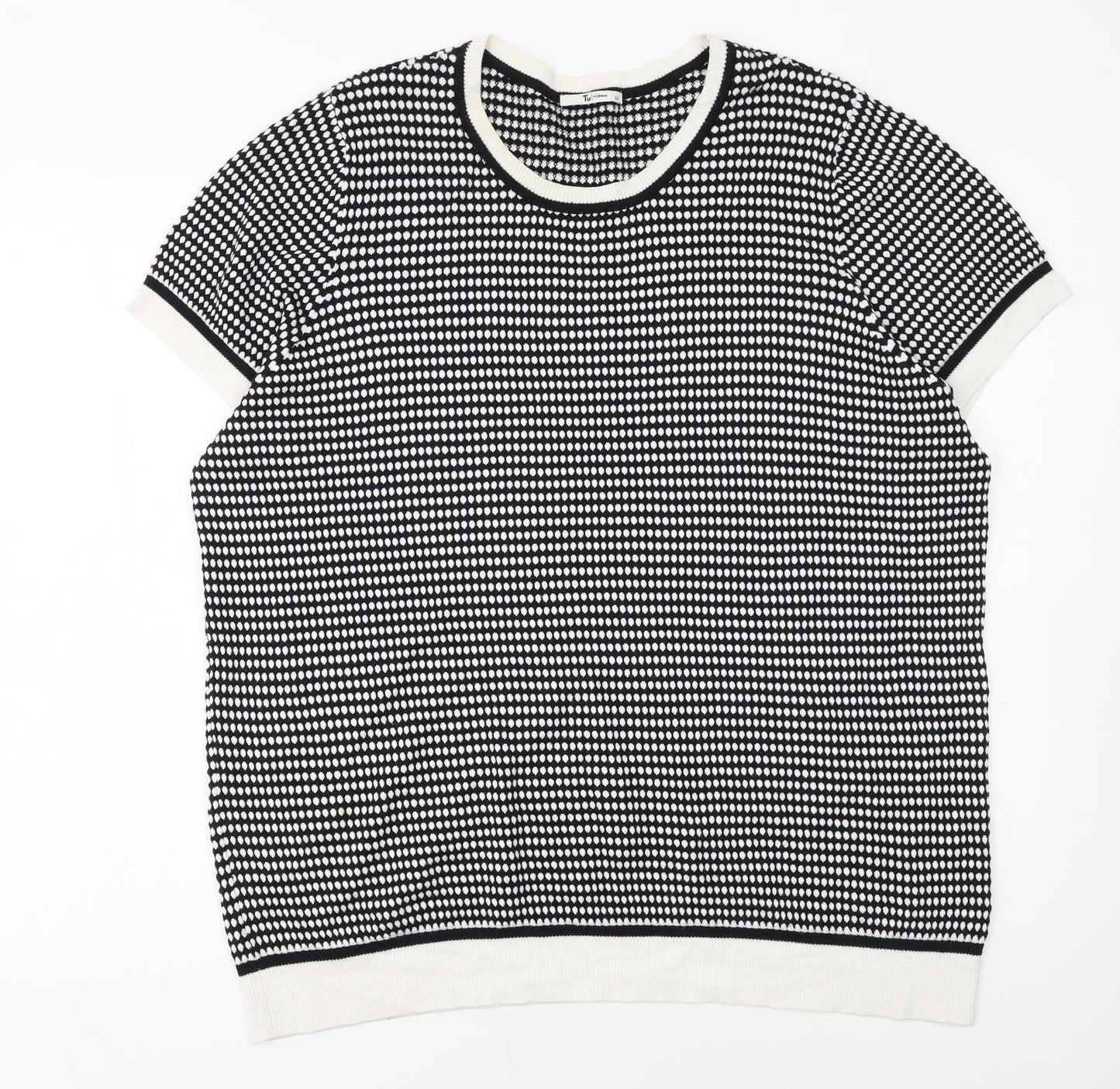 TU Women’s Black White Short Sleeve Jumper Size 22 Knit Classic Style