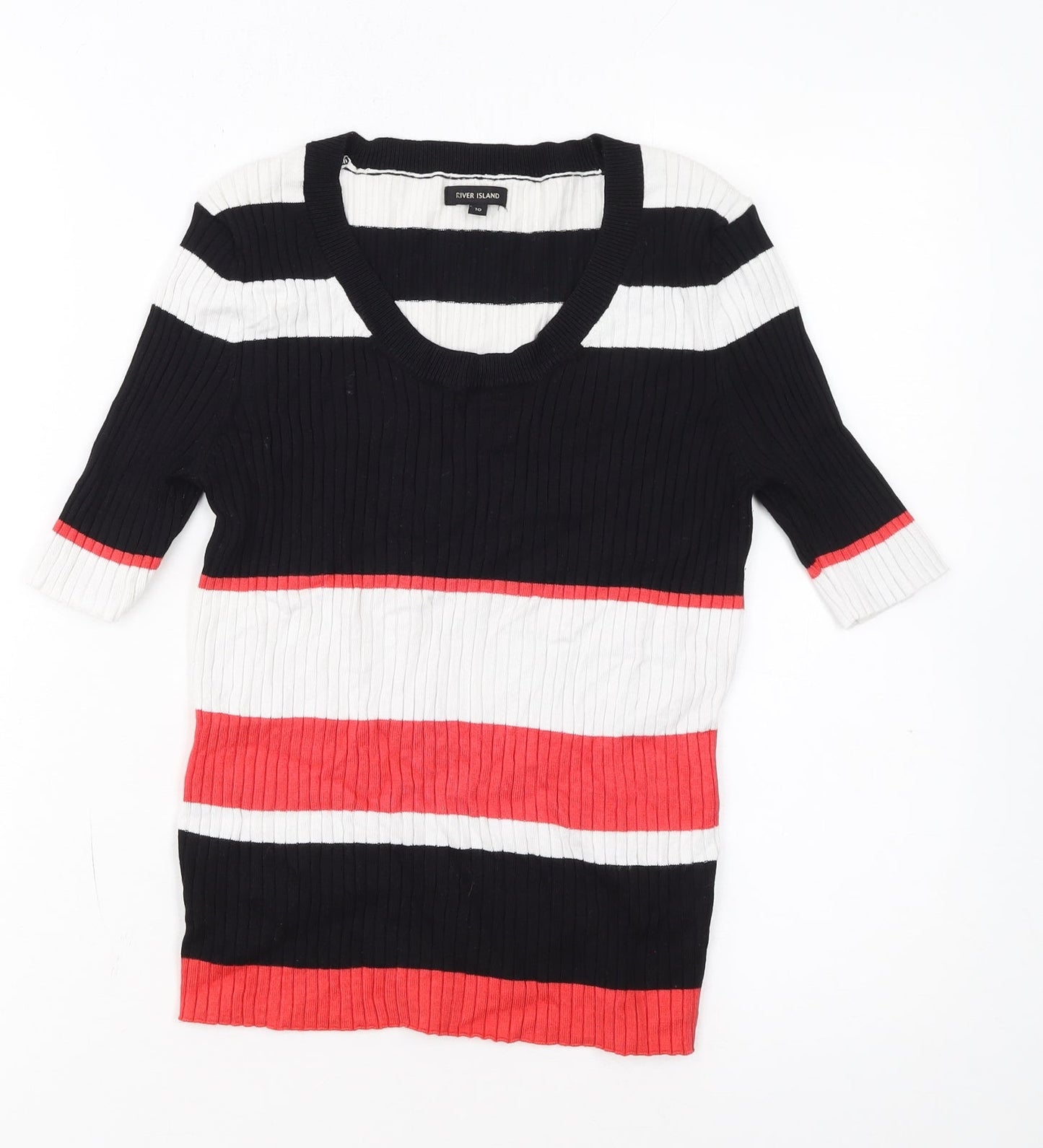 River Island Women's Multicoloured Striped V-Neck Knit Jumper Size 10