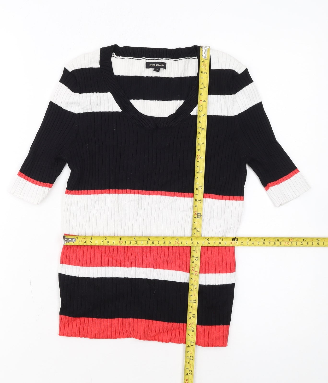 River Island Women's Multicoloured Striped V-Neck Knit Jumper Size 10