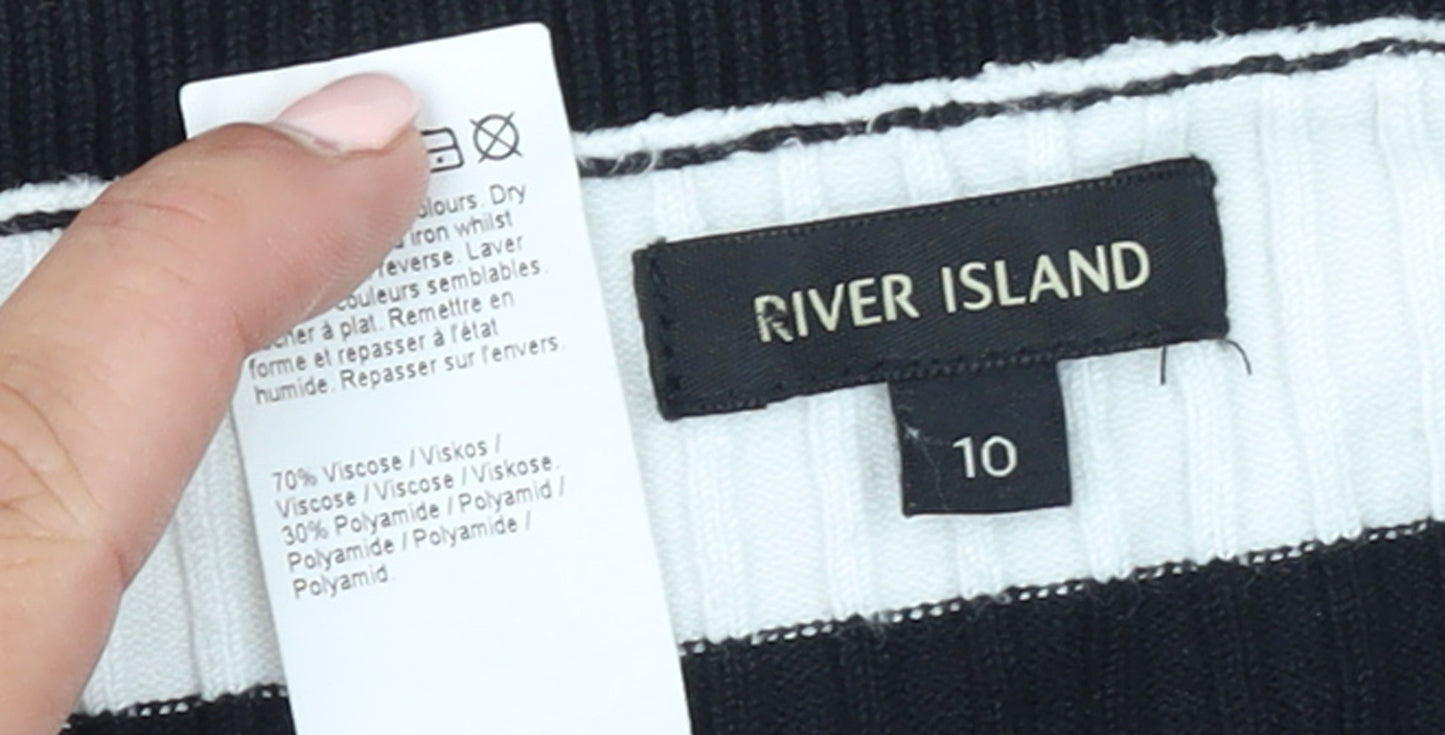 River Island Women's Multicoloured Striped V-Neck Knit Jumper Size 10