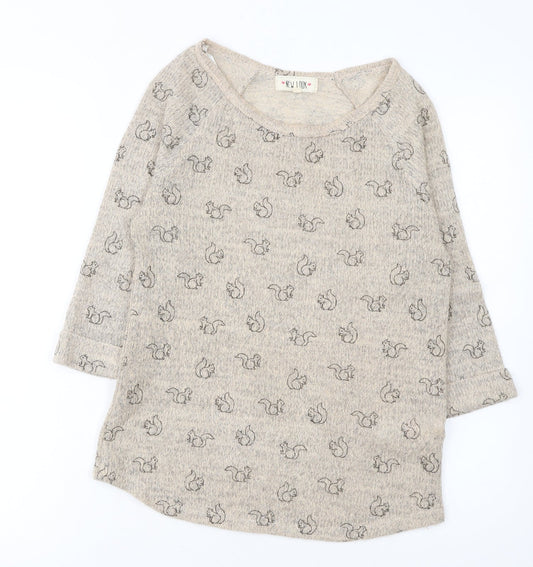 New Look Women Beige Animal Print 3/4 Sleeve Pullover Jumper Size 10