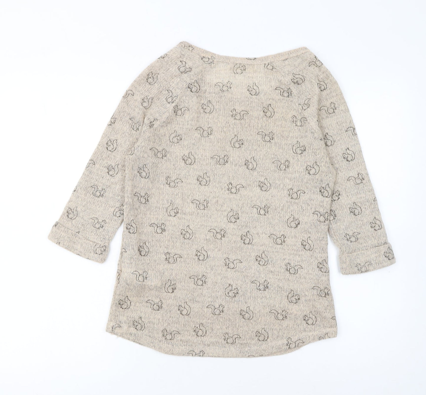 New Look Women Beige Animal Print 3/4 Sleeve Pullover Jumper Size 10