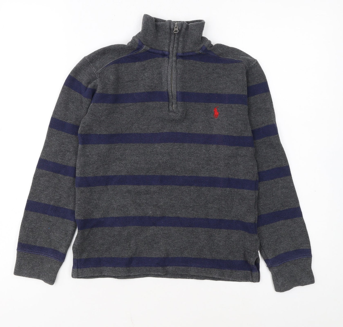 Ralph Lauren Boys Grey Striped 1/4 Zip Knit Sweatshirt Size 8 Years