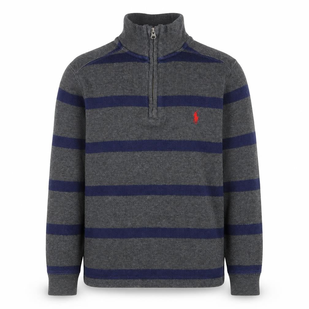 Ralph Lauren Boys Grey Striped 1/4 Zip Knit Sweatshirt Size 8 Years