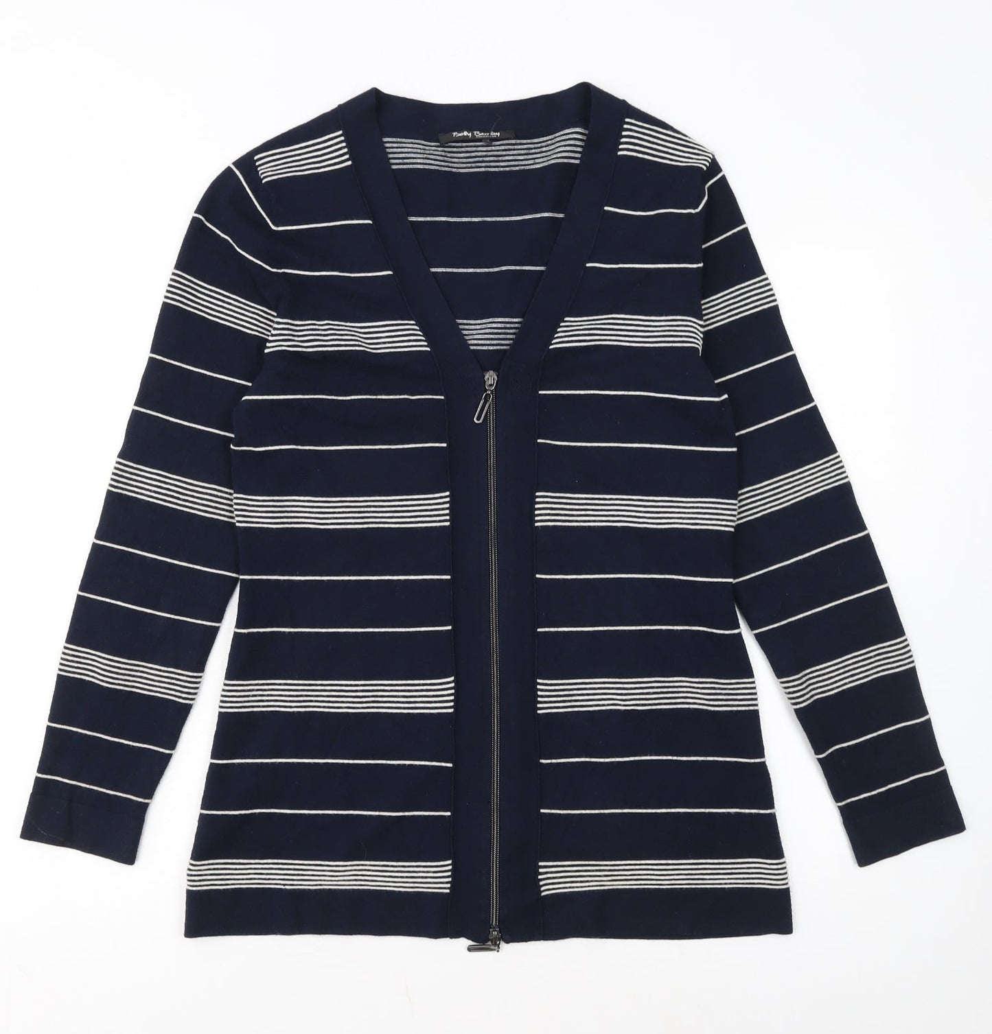 Betty Barclay Women Blue Striped Full Zip V-Neck Knit Jumper Size 12
