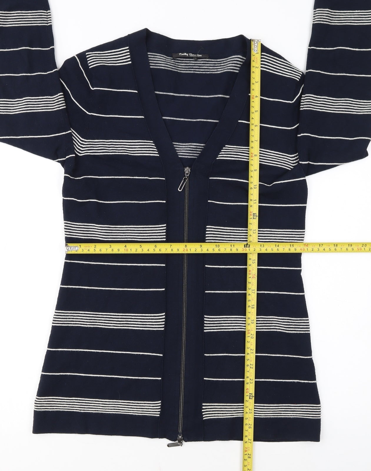 Betty Barclay Women Blue Striped Full Zip V-Neck Knit Jumper Size 12