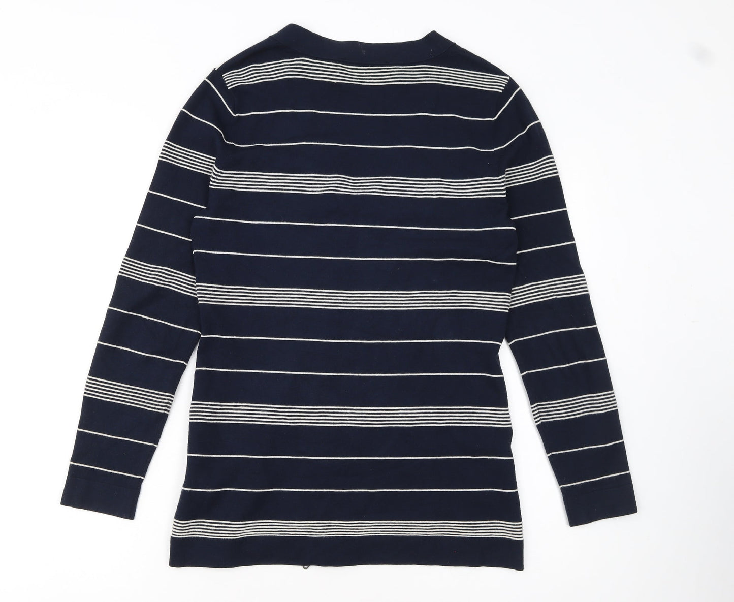 Betty Barclay Women Blue Striped Full Zip V-Neck Knit Jumper Size 12