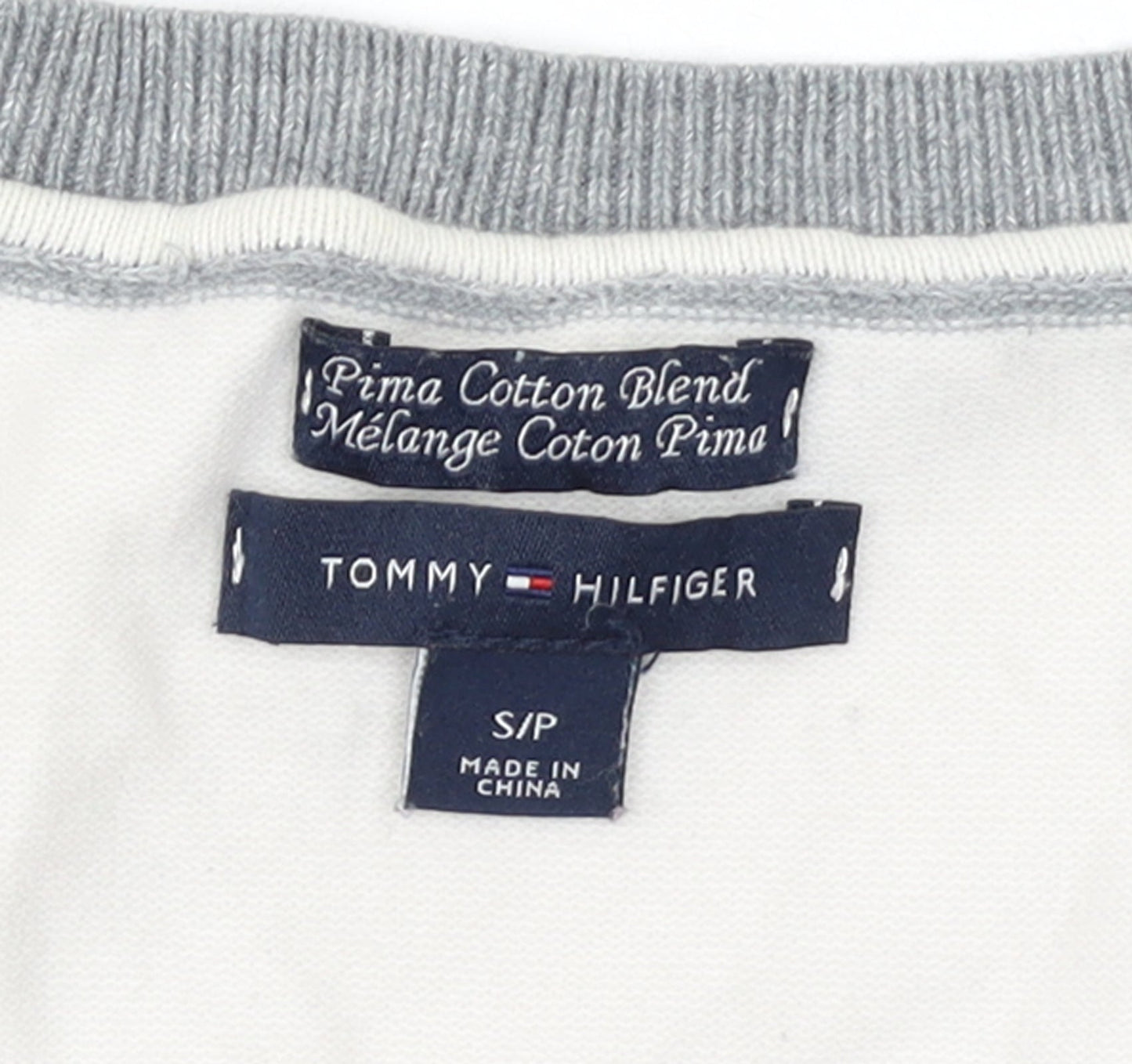Tommy Hilfiger Men’s Grey Striped V-Neck Cotton Jumper Size S