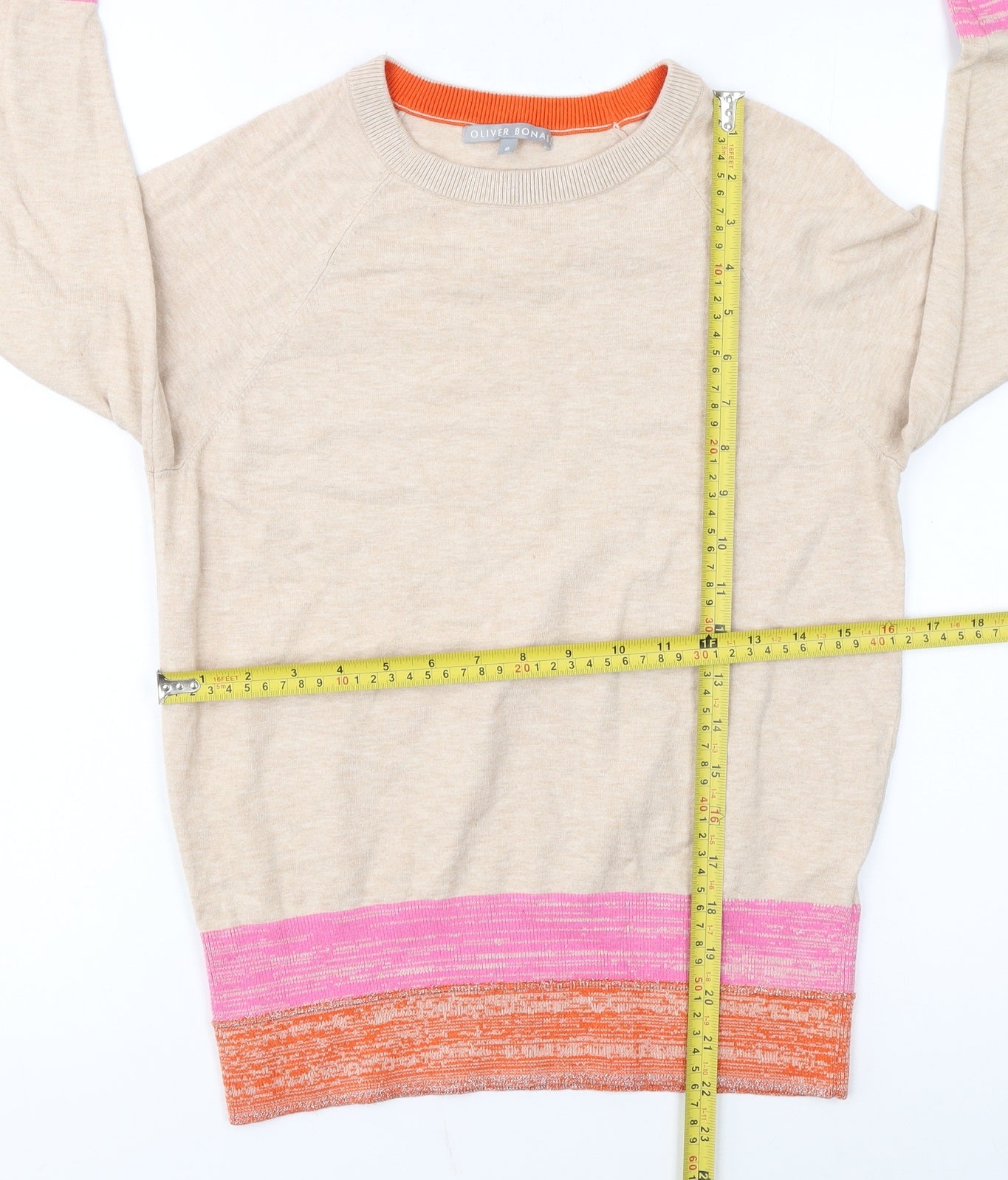 Oliver Bonas Womens Beige Crew Neck Knit Jumper Size 8