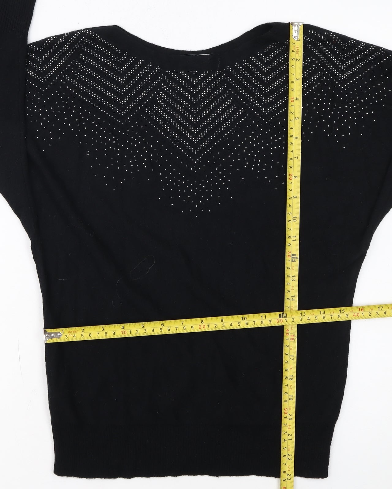 89th & Madison Womens Black Rhinestone Pullover Jumper Size S