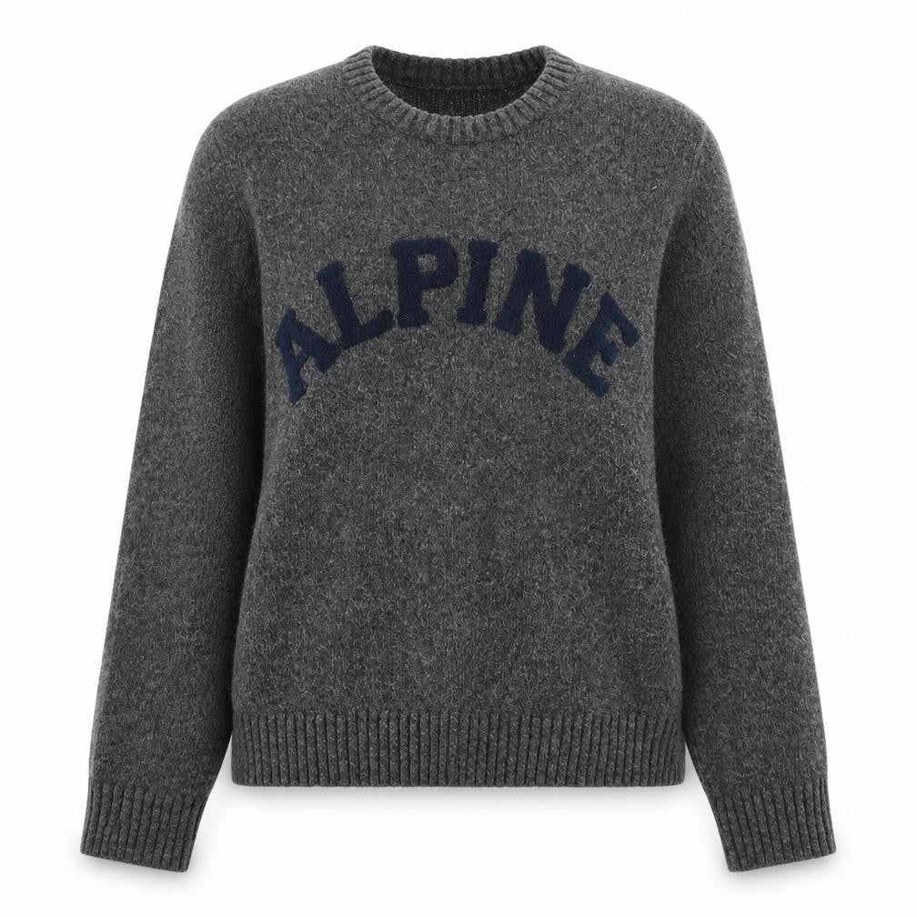 H&M Women Grey Wool Blend Pullover Jumper XL Crew Neck Alpine Logo