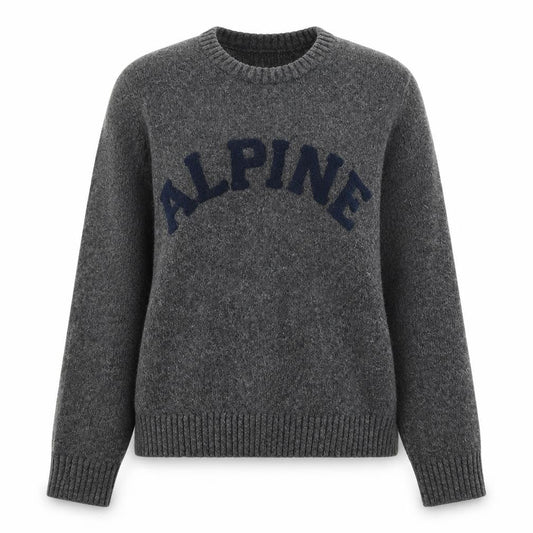 H&M Women Grey Wool Blend Pullover Jumper XL Crew Neck Alpine Logo