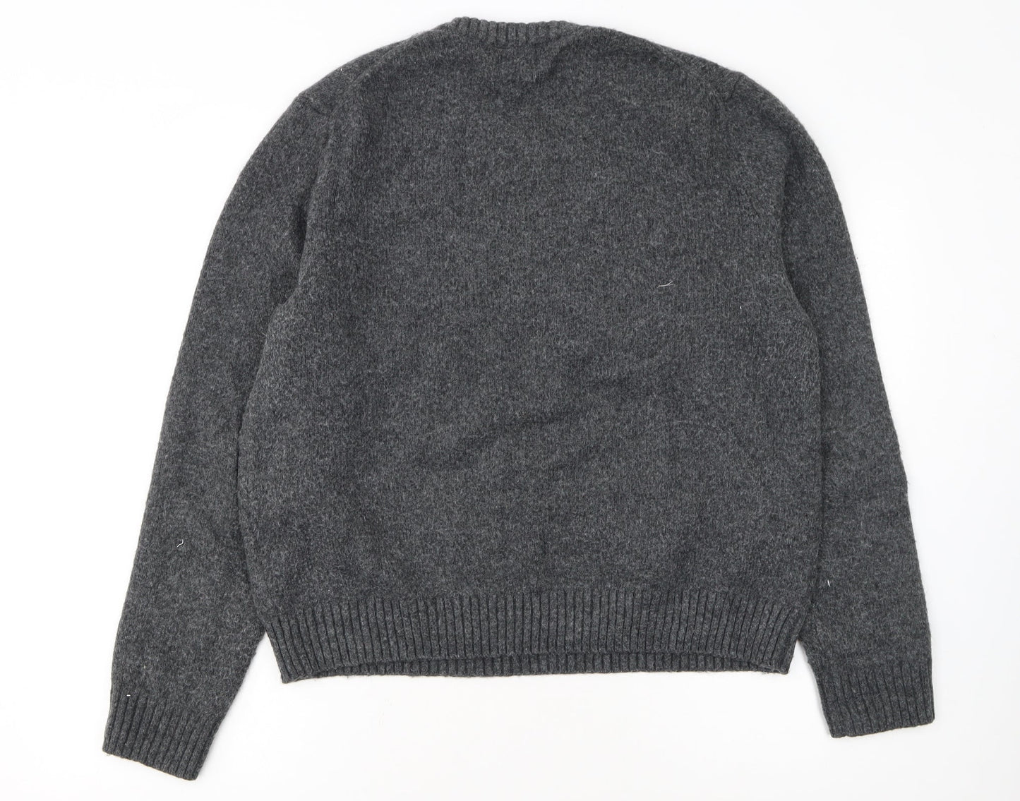 H&M Women Grey Wool Blend Pullover Jumper XL Crew Neck Alpine Logo