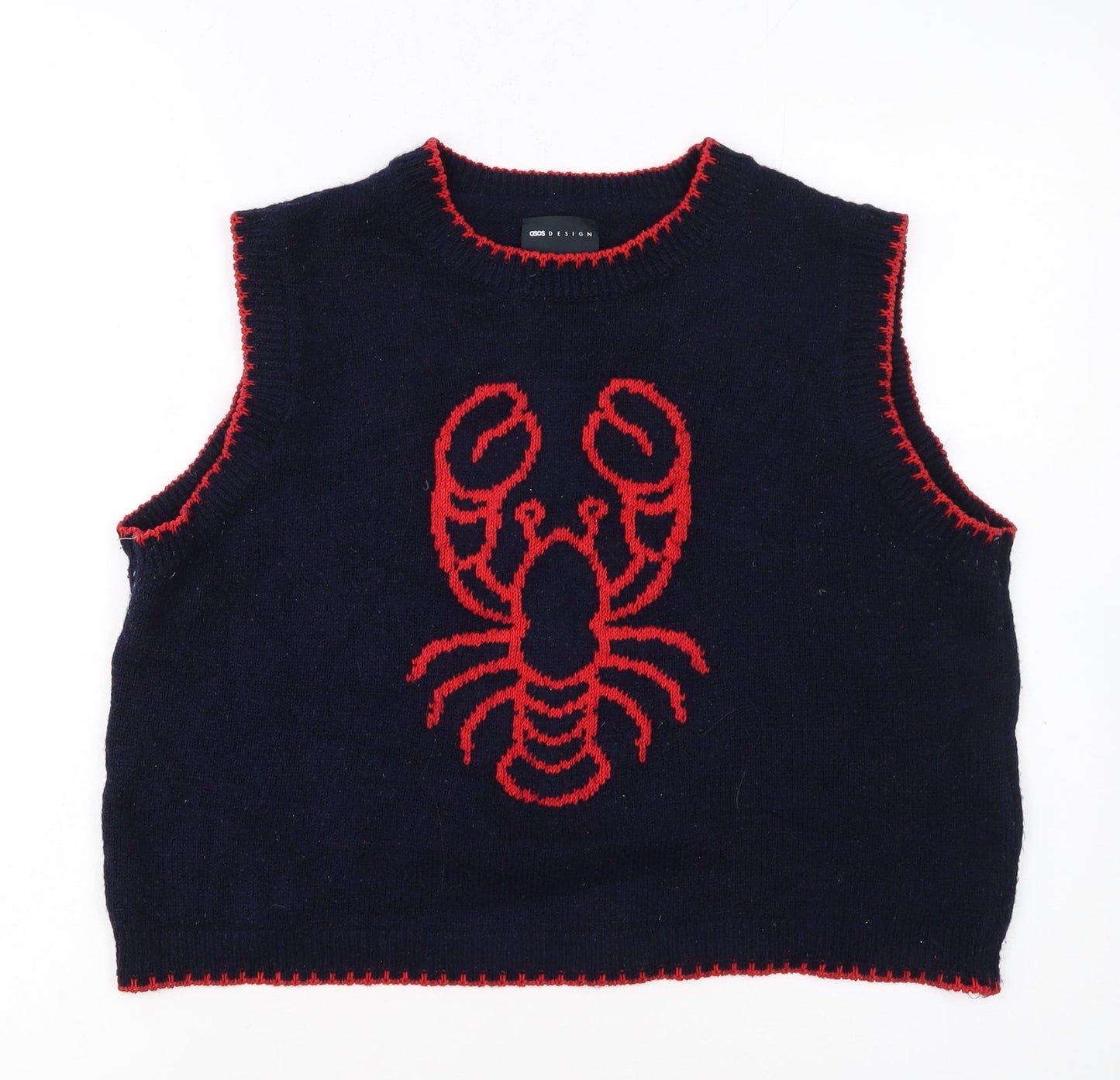 ASOS DESIGN Women’s Blue Lobster Knit Sleeveless Jumper Vest Size S