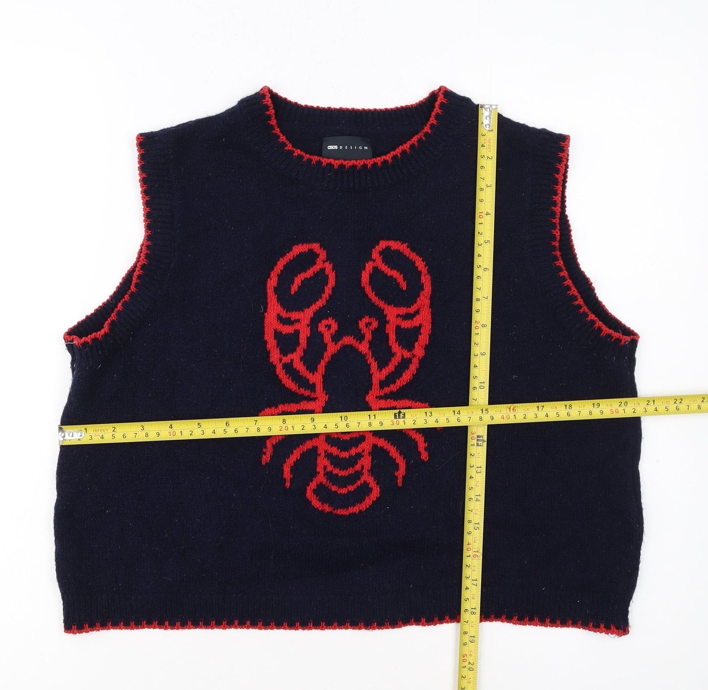ASOS DESIGN Women’s Blue Lobster Knit Sleeveless Jumper Vest Size S