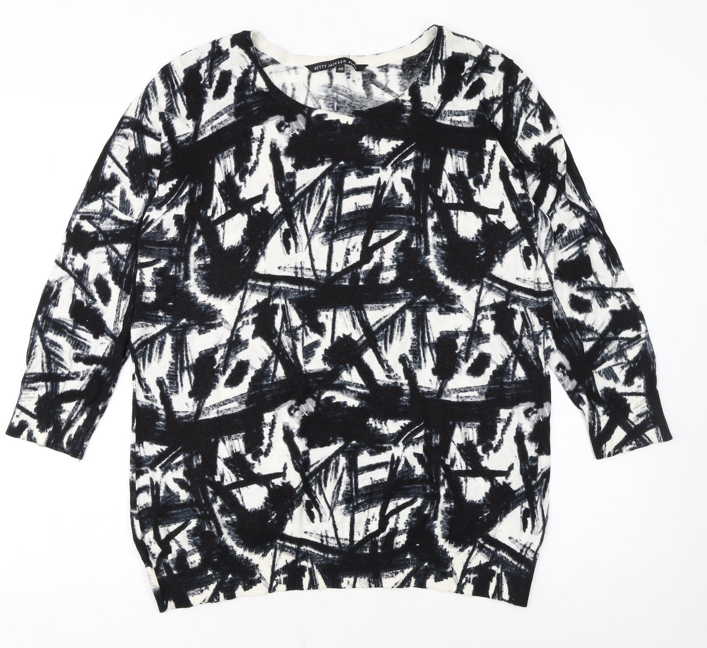 Betty Jackson Black Womens Black Art Print Cotton Pullover Jumper Size 20