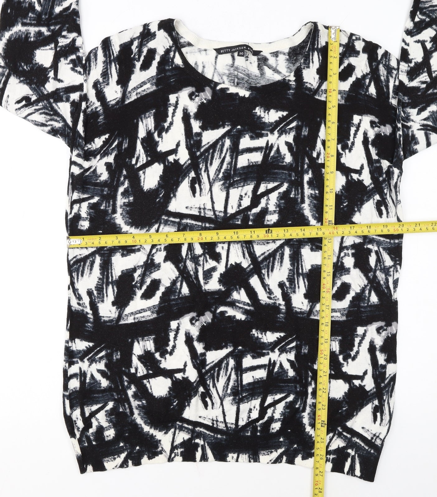 Betty Jackson Black Womens Black Art Print Cotton Pullover Jumper Size 20