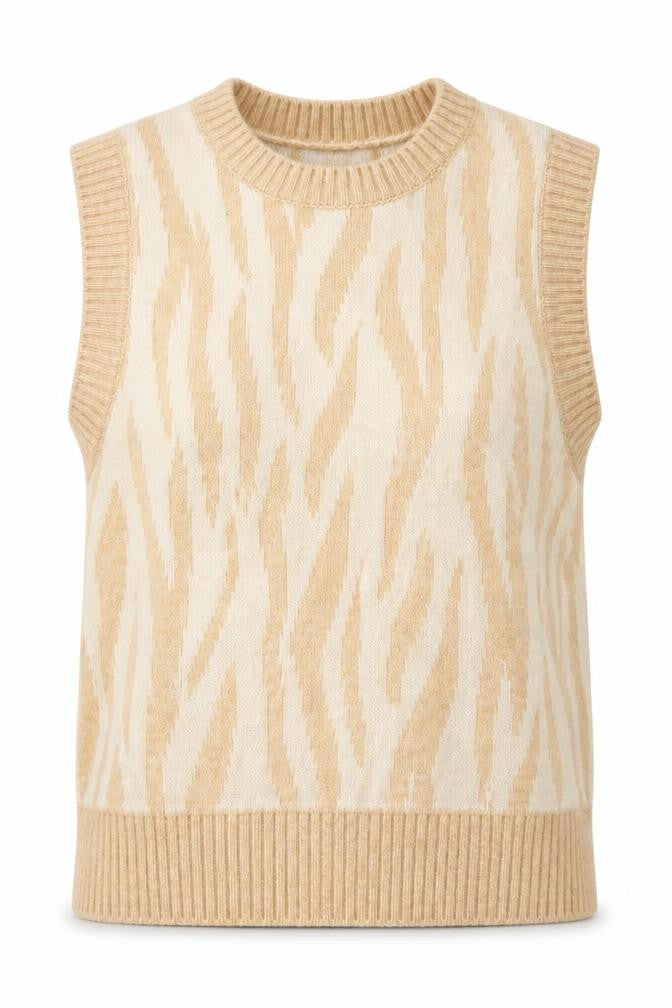 Mango Women’s Beige Animal Print Knit Sleeveless Vest Jumper L
