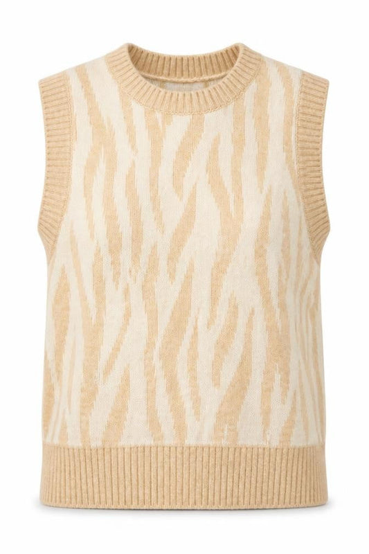 Mango Women’s Beige Animal Print Knit Sleeveless Vest Jumper L