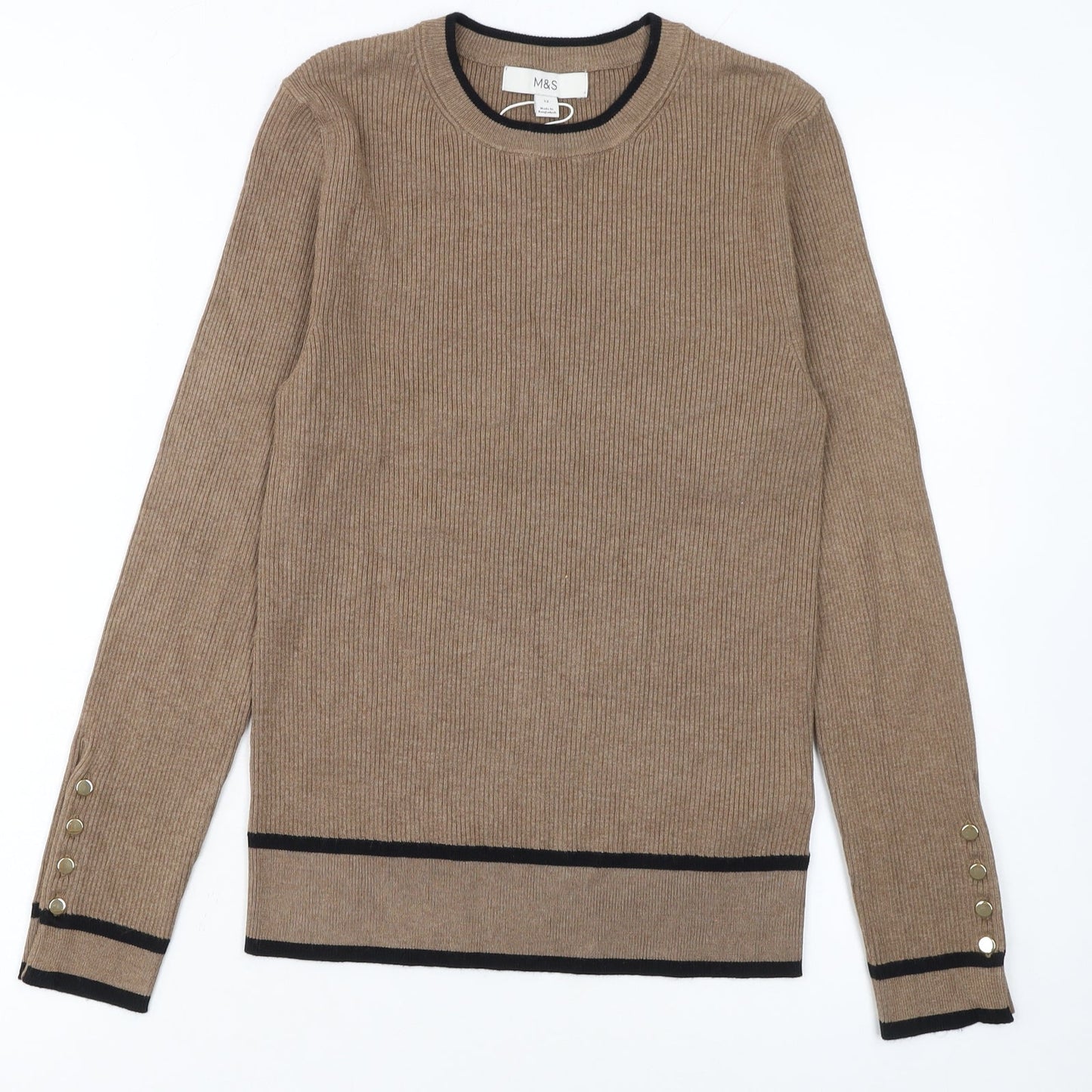 Marks and Spencer Women’s Beige Ribbed Crew Neck Jumper Size 12