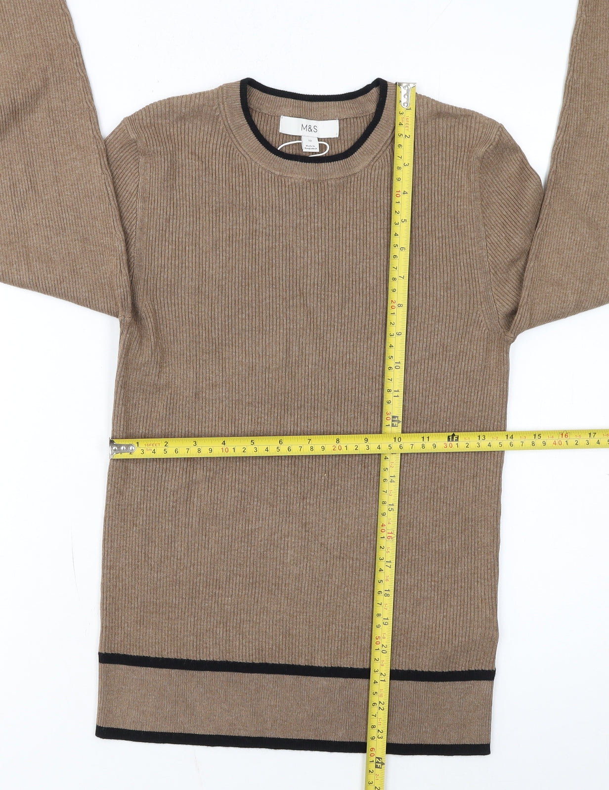 Marks and Spencer Women’s Beige Ribbed Crew Neck Jumper Size 12