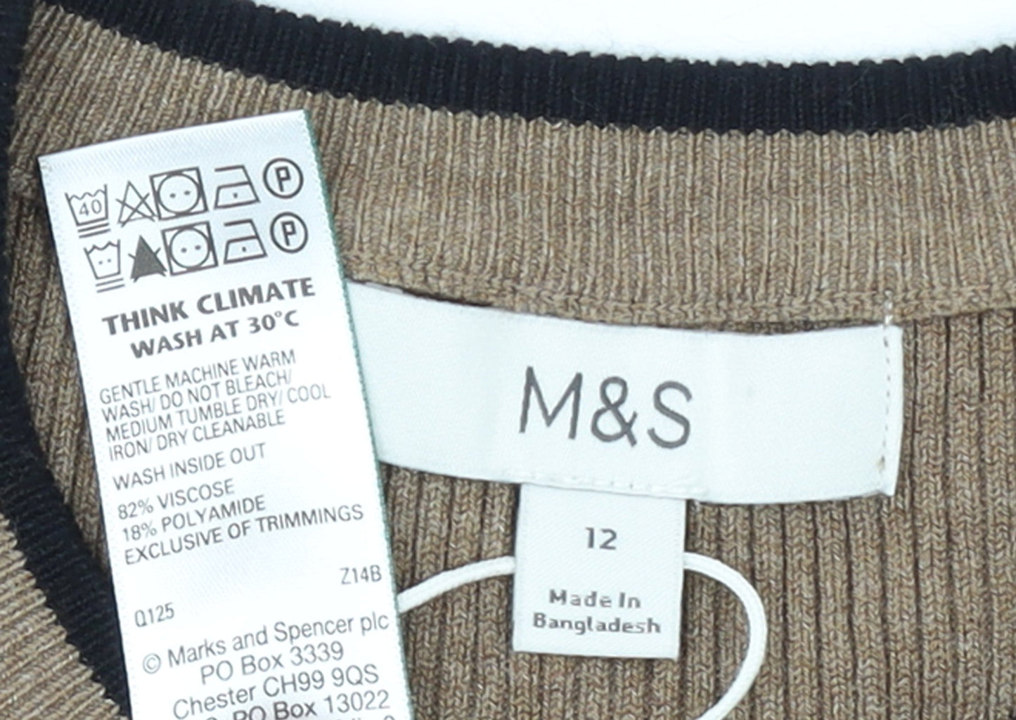 Marks and Spencer Women’s Beige Ribbed Crew Neck Jumper Size 12