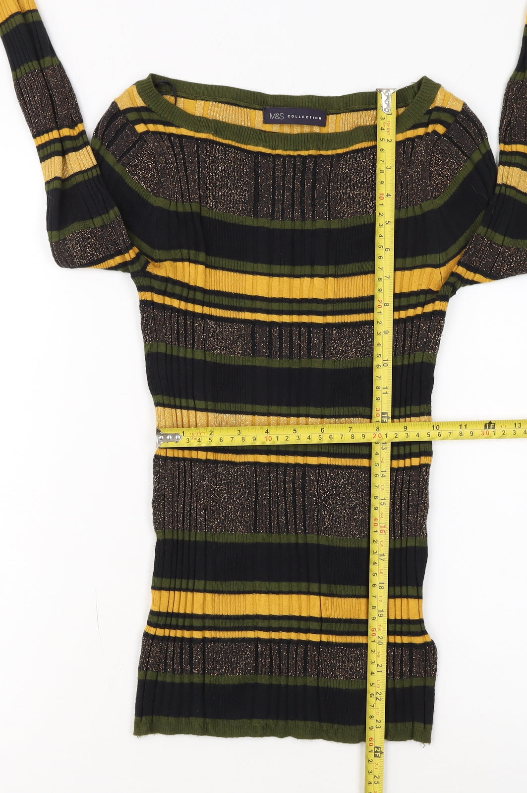 Marks and Spencer Womens Multicoloured Striped Boat Neck Jumper Size 8