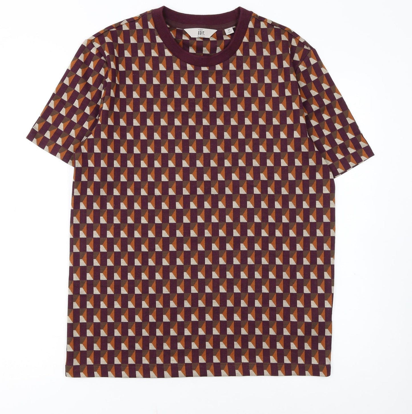 Next Men's Geometric Print Burgundy Short Sleeve Crew Neck T-Shirt M