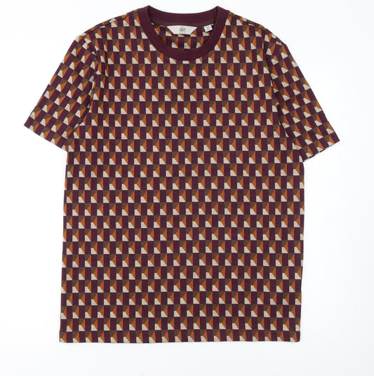Next Men's Geometric Print Burgundy Short Sleeve Crew Neck T-Shirt M