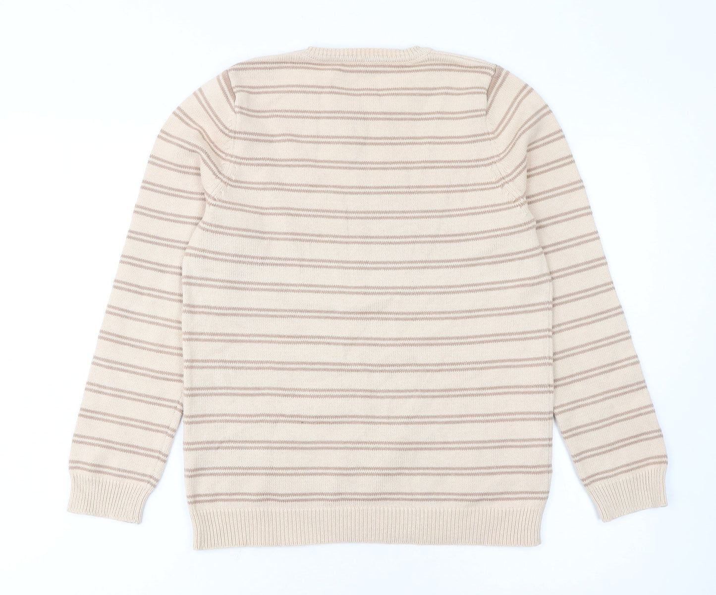 BHS Women Beige Striped Cotton Crew Neck Jumper Size 10