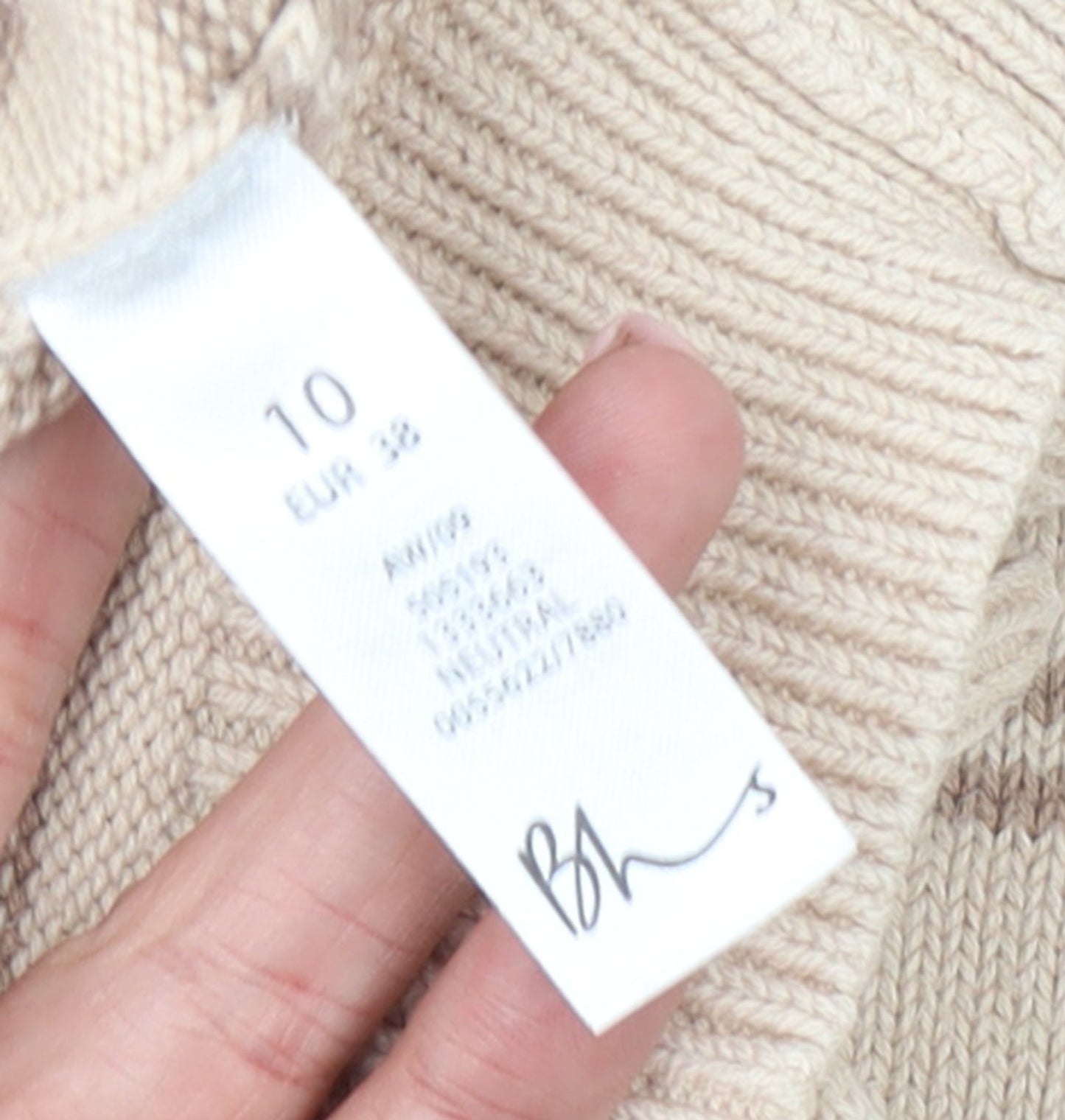 BHS Women Beige Striped Cotton Crew Neck Jumper Size 10