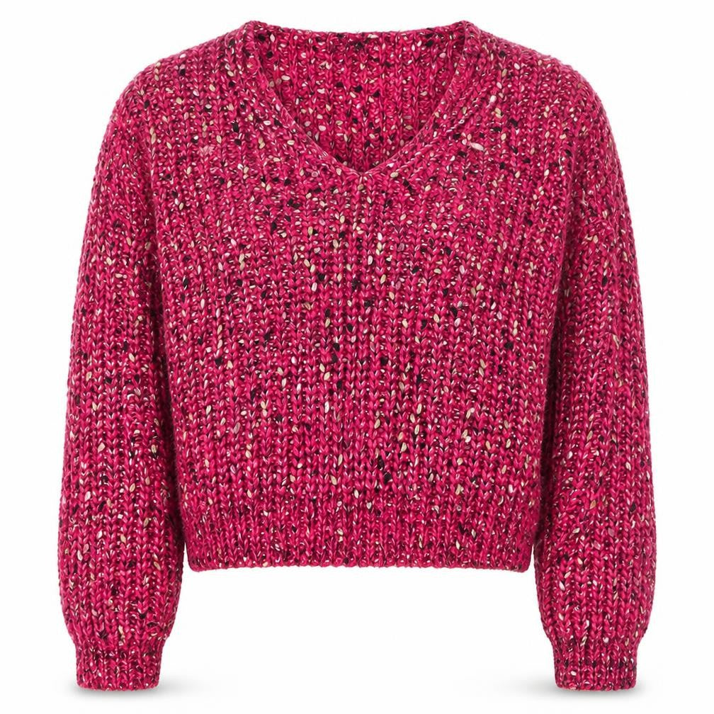Cider Women Pink L Chunky Knit V-Neck Pullover Jumper