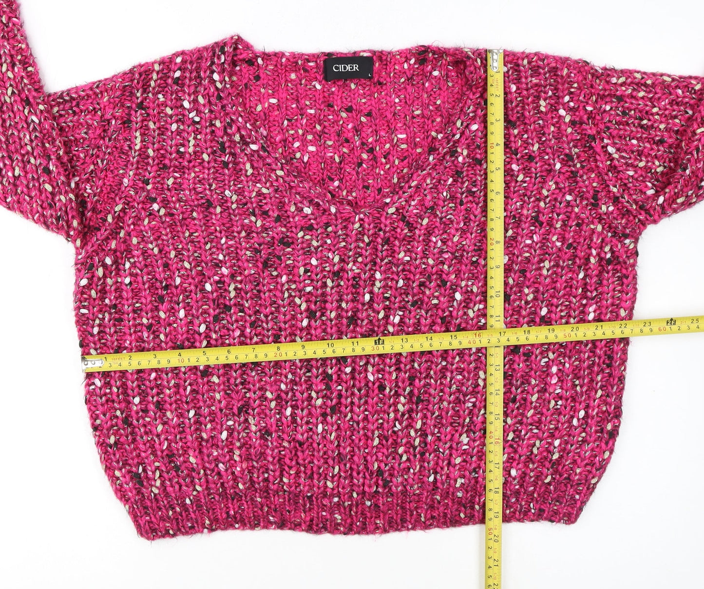 Cider Women Pink L Chunky Knit V-Neck Pullover Jumper