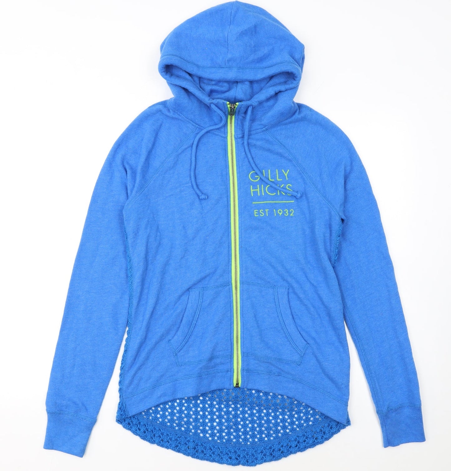 Gilly Hicks Women Blue Full Zip Hoodie Size M Crochet Back Cotton Blend