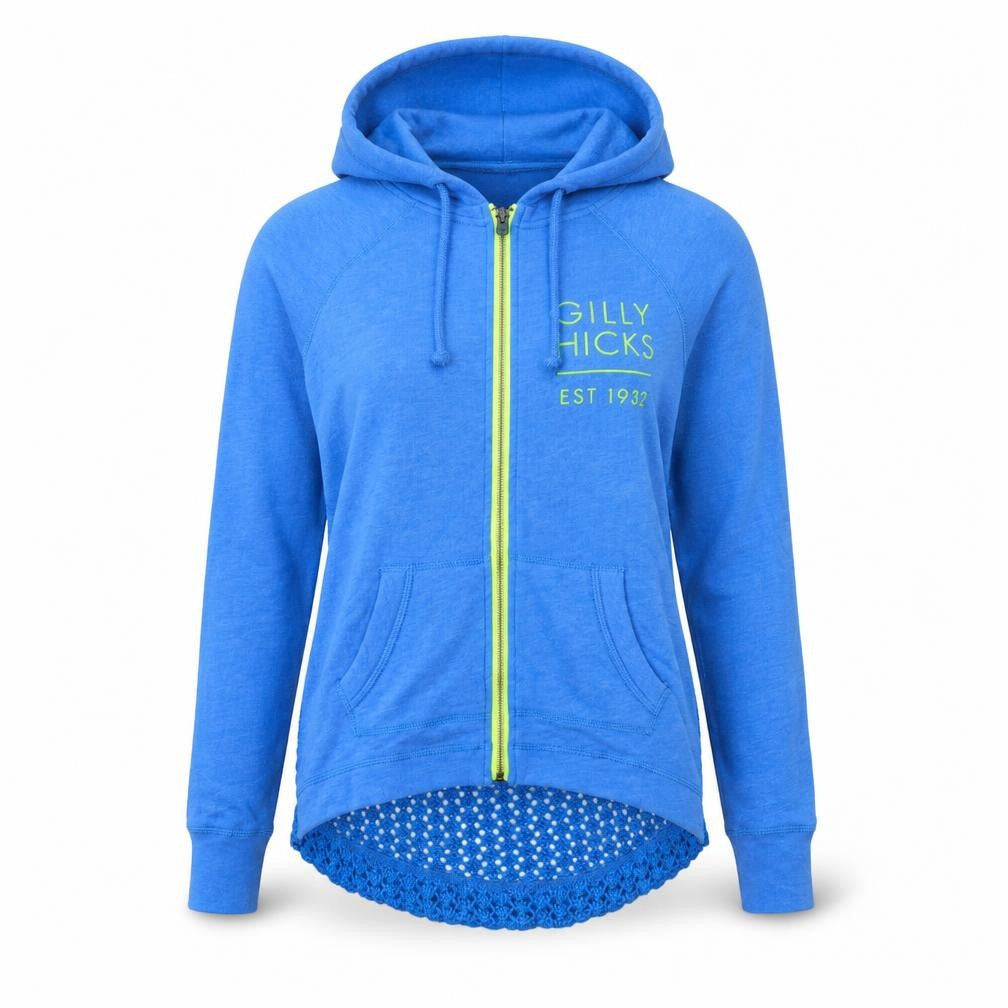 Gilly Hicks Women Blue Full Zip Hoodie Size M Crochet Back Cotton Blend
