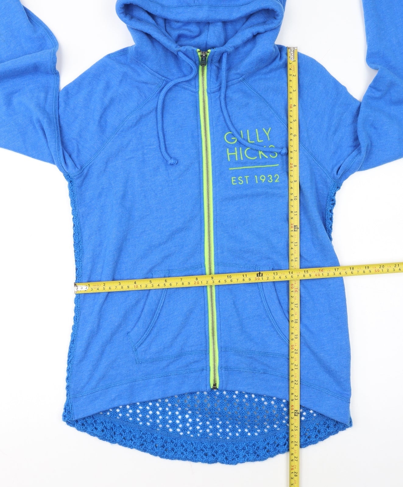 Gilly Hicks Women Blue Full Zip Hoodie Size M Crochet Back Cotton Blend
