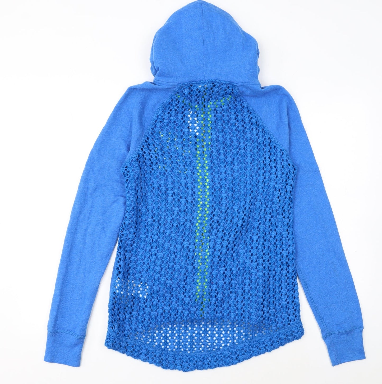 Gilly Hicks Women Blue Full Zip Hoodie Size M Crochet Back Cotton Blend