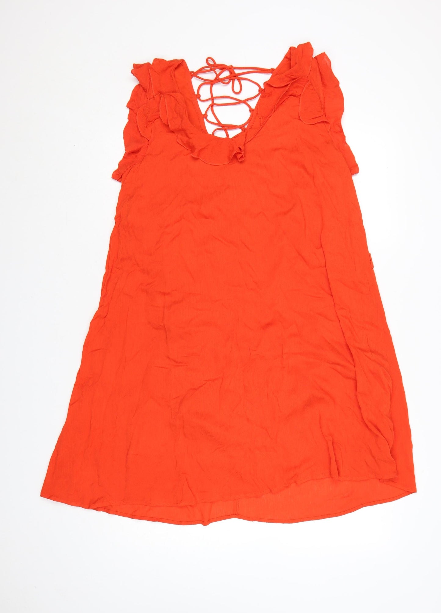 River Island Women’s Orange Ruffle Tie Back Sleeveless Shift Dress UK 10