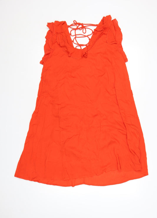 River Island Women’s Orange Ruffle Tie Back Sleeveless Shift Dress UK 10