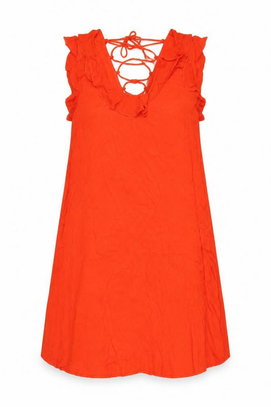 River Island Women’s Orange Ruffle Tie Back Sleeveless Shift Dress UK 10